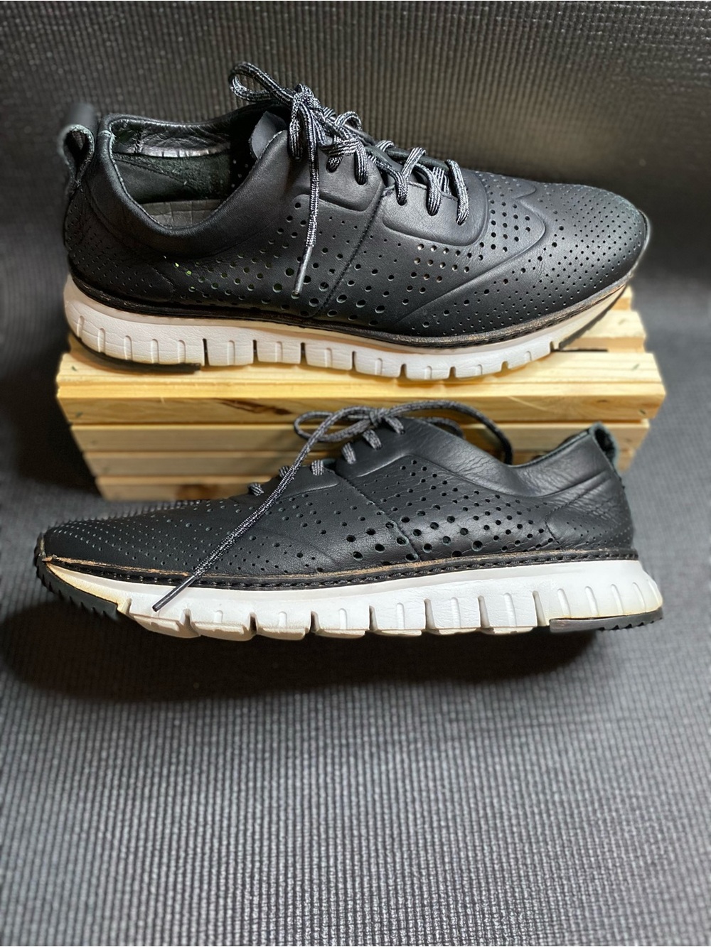 Cole Haan Black Perforated Lace-Up Sneakers with White Sole